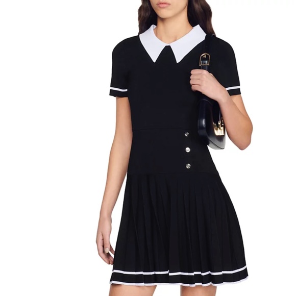 Hirondelle Contrast Trim Pleated Mini Dress - Picture 1 of 4